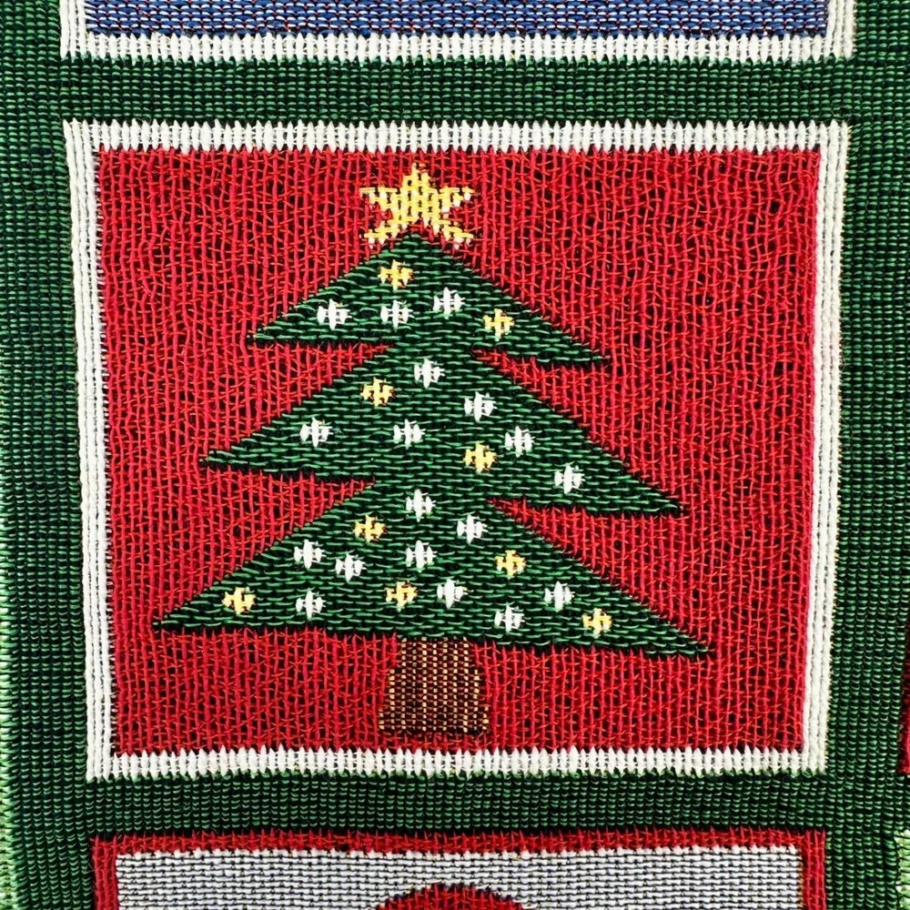 Christmas Tapestry Table Runner 72x13 Cotton Snowman Santa Holly by Holiday Home